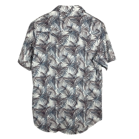 TRAVIS MATHEW White Brown Blue Tropical Print Short Sleeve Button Up Shirt Med - Picture 2 of 9